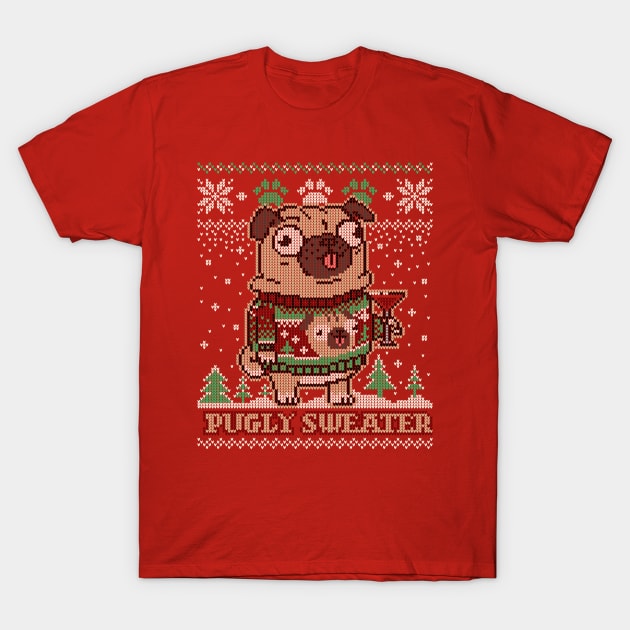 Pugly Christmas Sweater Pug T shirt Merry Pugmas Dog Lover T-Shirt by vo_maria